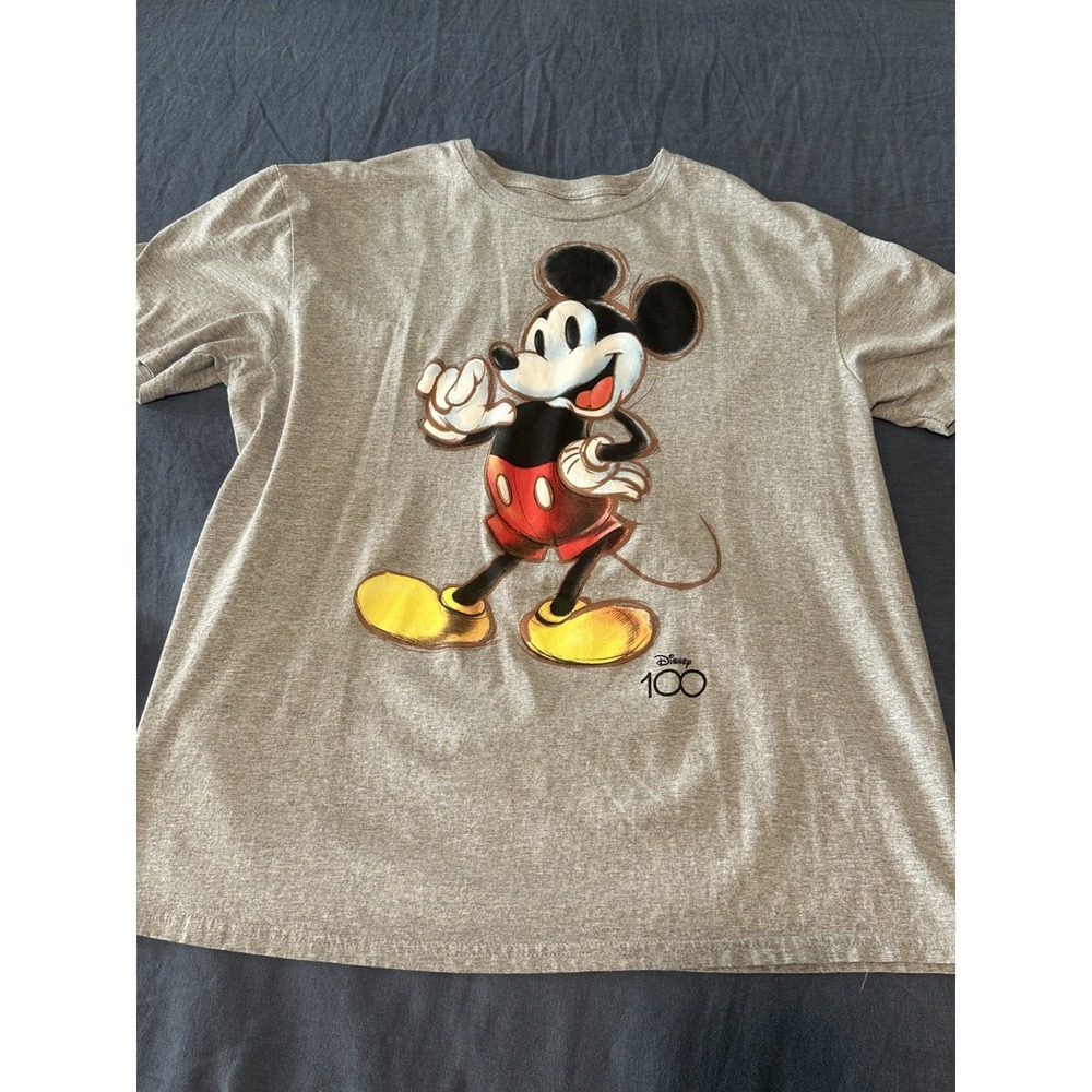Disney‎ Mickey Mouse T Shirt Men's XL Grey Graphic Logo Cotton Blend Casual